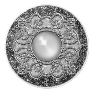 Bouton De Porte En Céramique Beau argent gris avec design de bijoux