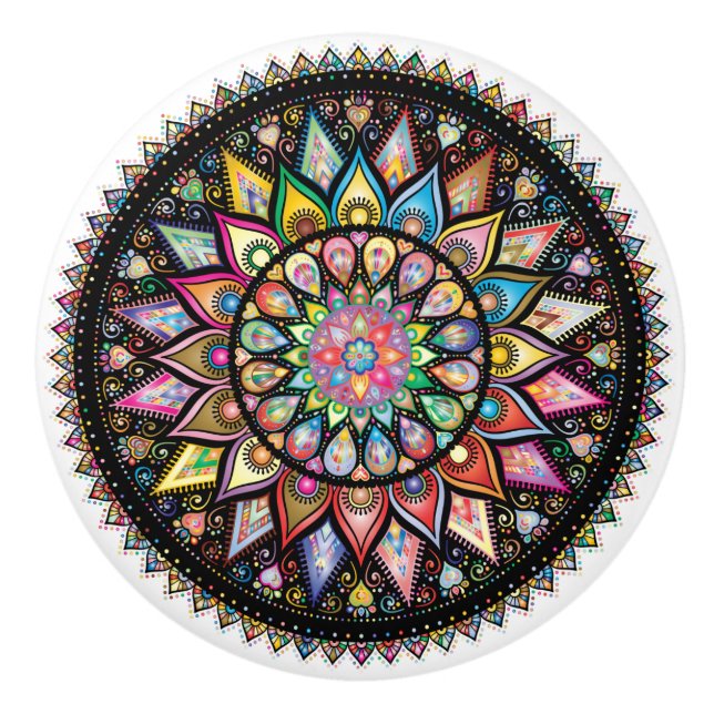 Bouton De Porte En Céramique Beau Mandala, différentes couleurs (Devant)