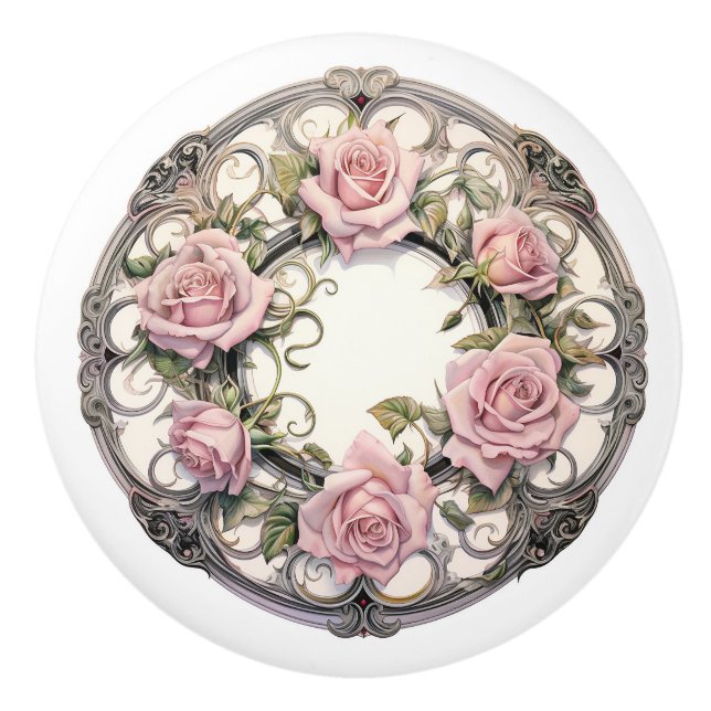 Bouton De Porte En Céramique Beau Rose (Devant)