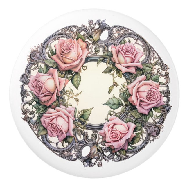 Bouton De Porte En Céramique Beau Rose (Devant)