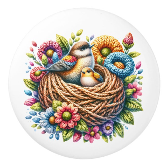 Bouton De Porte En Céramique Beaux Oiseaux (Devant)