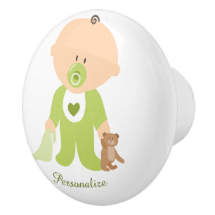 Bouton De Porte En Céramique Bébé avec ours en peluche et couverture Personnali