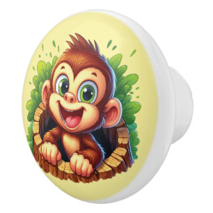Bouton De Porte En Céramique Bébé singe mignon unisexe