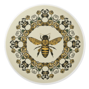 Bouton De Porte En Céramique Bee et Roses victoriens