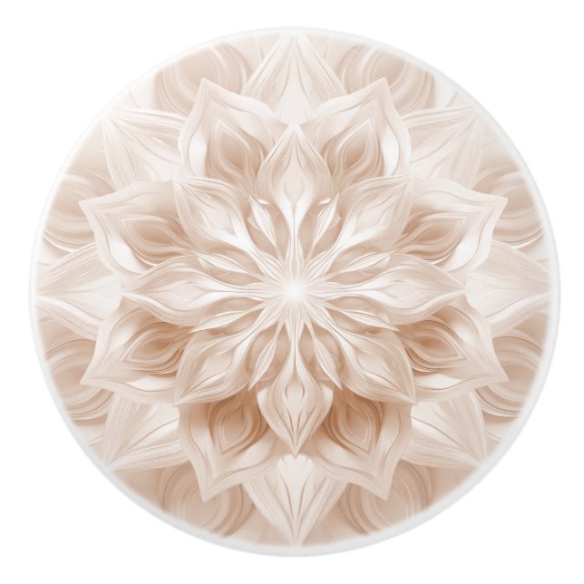 Bouton De Porte En Céramique Beige 3D Shiny Mandala (Devant)