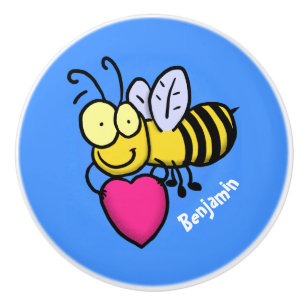 Bouton De Porte En Céramique Belle abeille drôle avec dessin animé du coeur