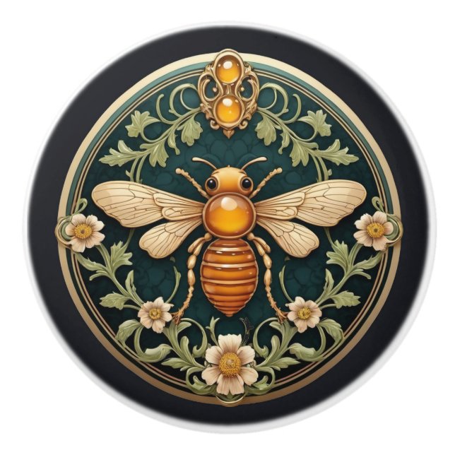 Bouton De Porte En Céramique Belle Bee Art Nouveau (Devant)