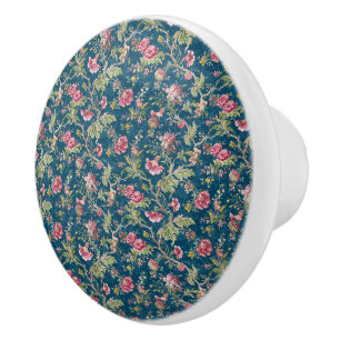 Bouton De Porte En Céramique Belle Floral Fleurs colorées Arrière - plan bleu