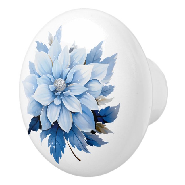 Bouton De Porte En Céramique Belle Flore Bleue (Droite)