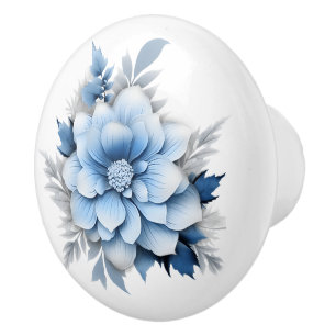 Bouton De Porte En Céramique Belle Flore Bleue