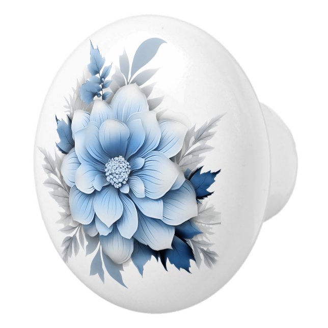 Bouton De Porte En Céramique Belle Flore Bleue (Droite)