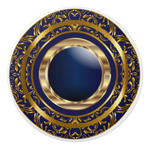 Bouton De Porte En Céramique Belle Gold Design sur Navy Blue