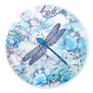 Bouton De Porte En Céramique Belle libellule bleue