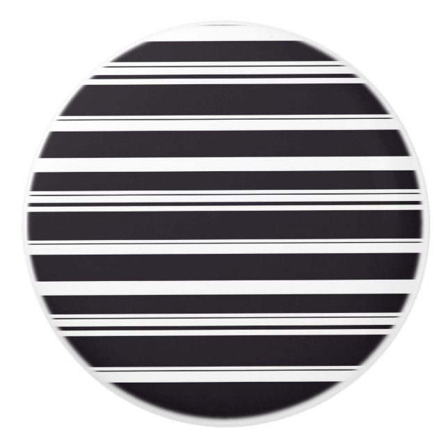 Bouton De Porte En Céramique Belles rayures blanches noires (Devant)