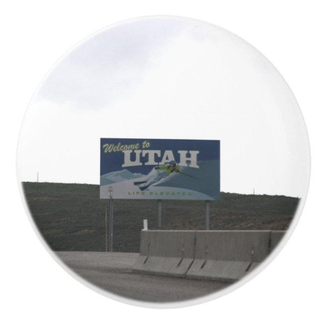 Bouton De Porte En Céramique Bienvenue à Utah (Devant)