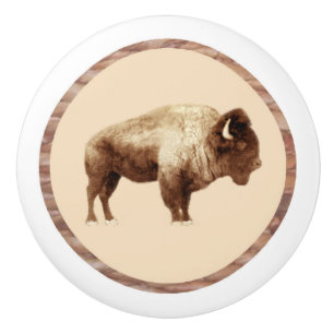 Bouton De Porte En Céramique Bison américain