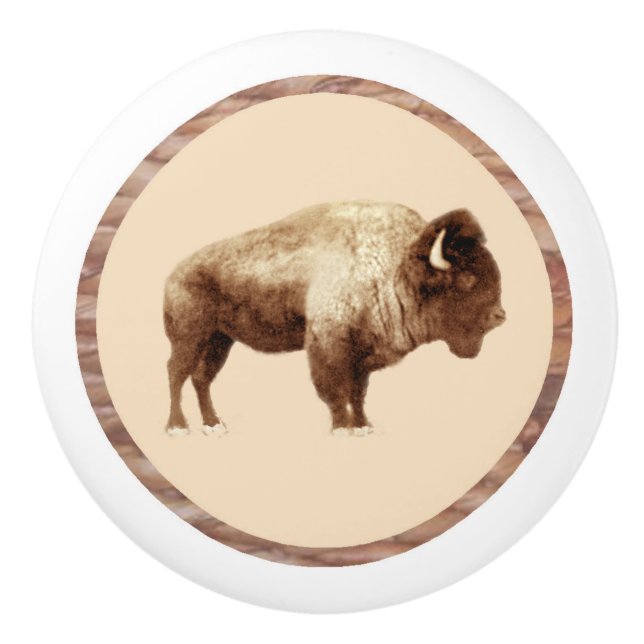 Bouton De Porte En Céramique Bison américain (Devant)