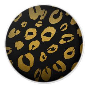 Bouton De Porte En Céramique Black & Gold Cheetah Empreinte de léopard Elegant 
