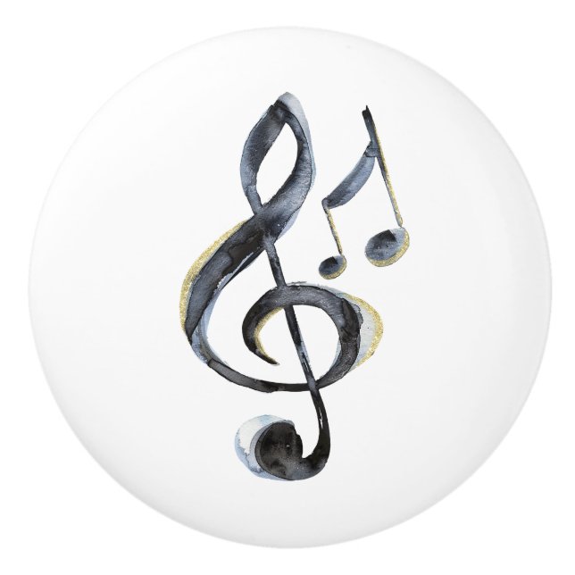 Bouton De Porte En Céramique Black Gold Music Notes (Devant)