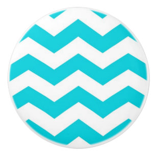 Bouton De Porte En Céramique Blanc et motif de zigzag d'Aqua