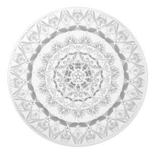 Bouton De Porte En Céramique Blanc gris Floral Damask Mandala