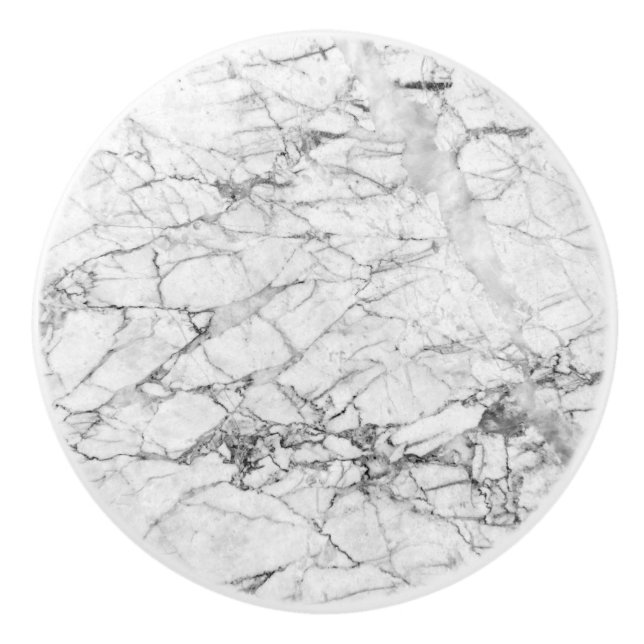 Bouton De Porte En Céramique Blanc marbre (Devant)