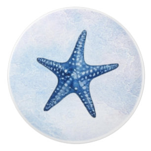 Bouton De Porte En Céramique Bleu Aquarelle Plage Plage de l'étoile Coquillages