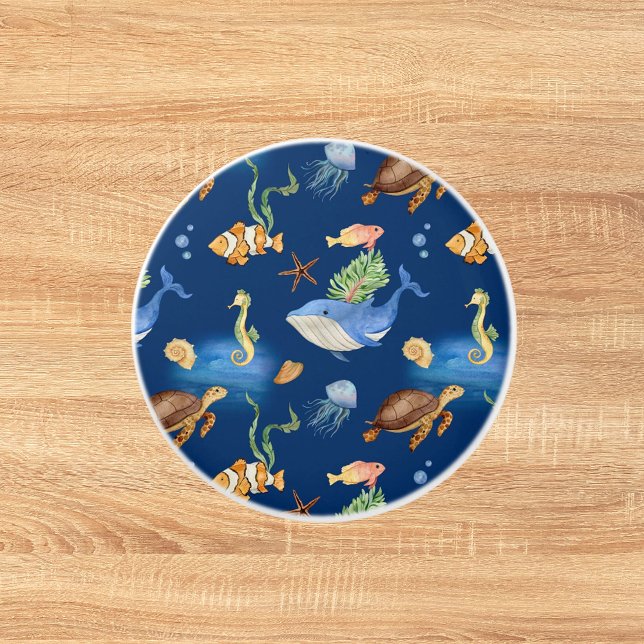 Bouton De Porte En Céramique Bleu marine baleines tortues (Créateur téléchargé)