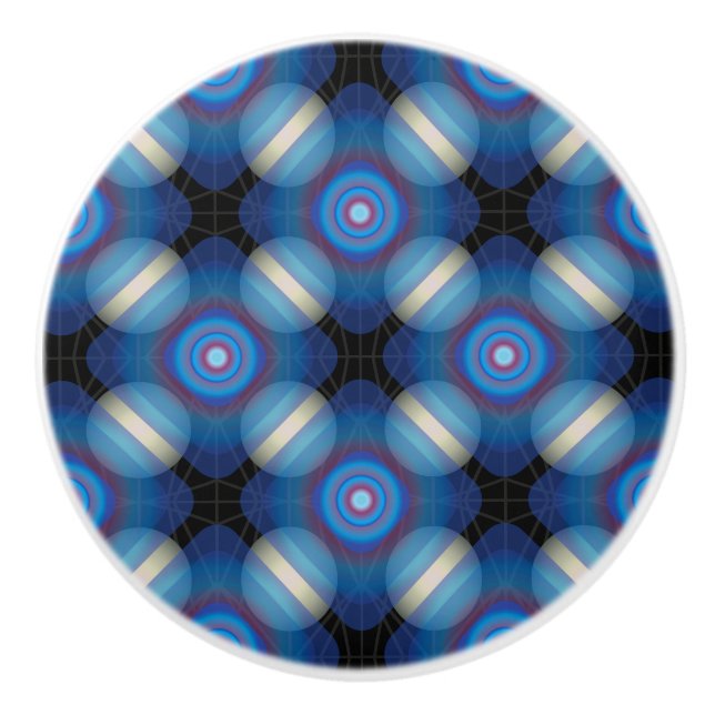 Bouton De Porte En Céramique Bleu Spacey Géométrique (Devant)