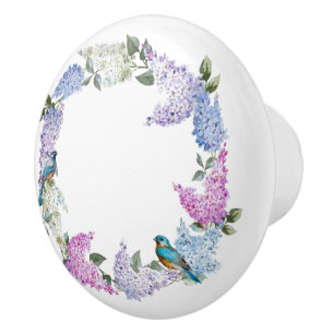 Bouton De Porte En Céramique Blue Birds Flowers Knobs Céramique Draw Pulls
