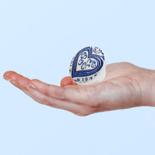 Bouton De Porte En Céramique Blue Heart in Delf Pottery Painting Style Dutch