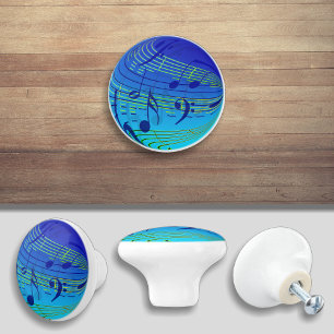 Bouton De Porte En Céramique Blue Music Note Door Knob Cabinet Pull