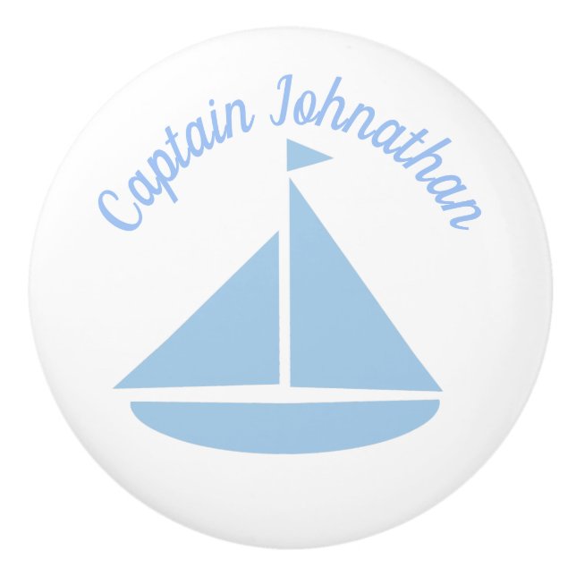 Bouton De Porte En Céramique Blue Sailboat Nautique Personnalisé (Devant)