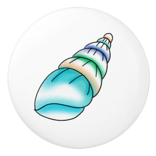 Bouton De Porte En Céramique Blue Seashell Coastal Beach House
