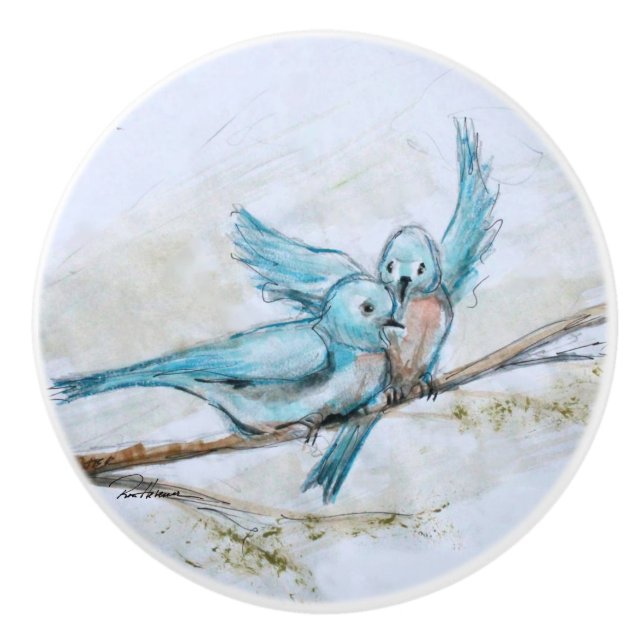 Bouton De Porte En Céramique Bluebirds (Devant)