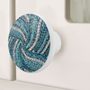 Bouton De Porte En Céramique bohème chic gris argenté bleu turquoise
