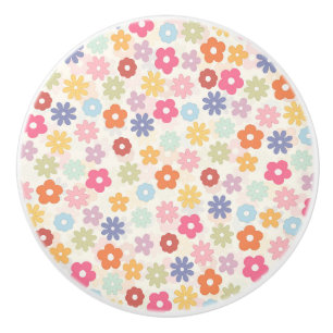 Bouton De Porte En Céramique Boho 70's Retro Daisy Flowers