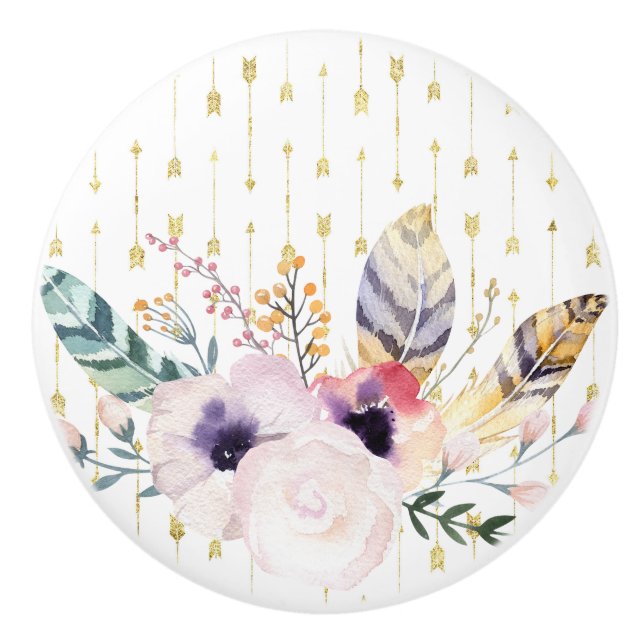 Bouton De Porte En Céramique Boho Bouquet (Devant)