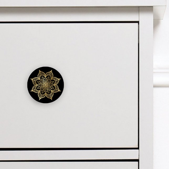Bouton De Porte En Céramique Boho Mandala Gold Noir (Créateur téléchargé)