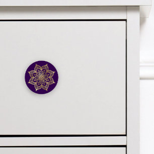 Bouton De Porte En Céramique Boho Mandala Or Doré Violet