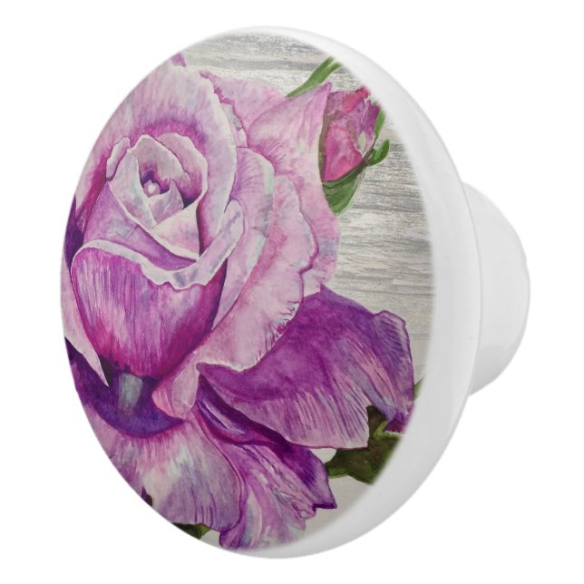 Bouton De Porte En Céramique Bois rustique Aquarelle Rose violet (Droite)