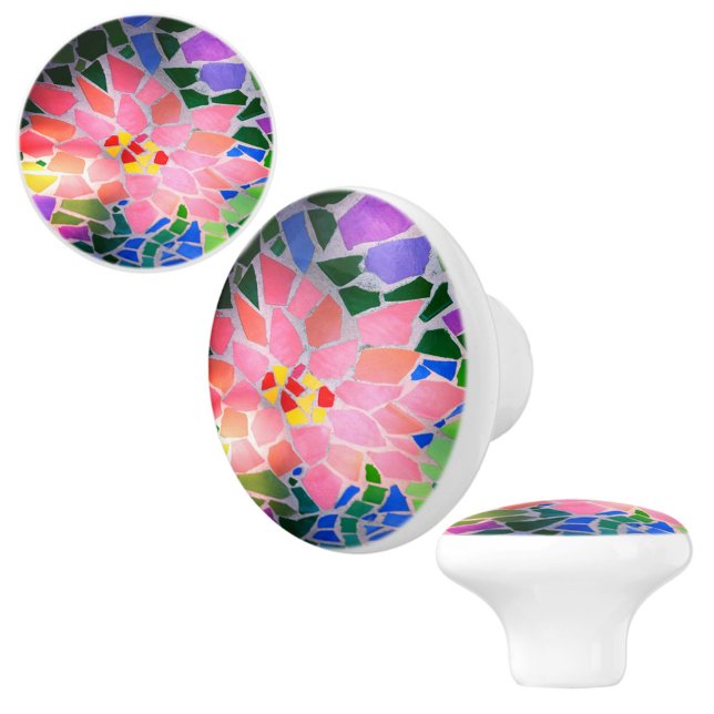 Bouton De Porte En Céramique Bonnet en céramique rose en mosaïque (Créateur téléchargé)