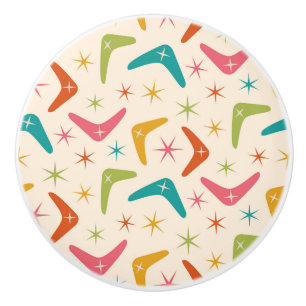 Bouton De Porte En Céramique Boomerang du milieu du siècle avec des starburts r