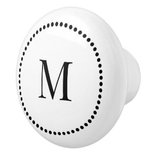 Bouton De Porte En Céramique Bordure de point simple et élégant Monogramme init