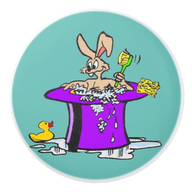 Bouton De Porte En Céramique Boubbling Bunny Personnalisable Tirage en céramiqu (Devant)