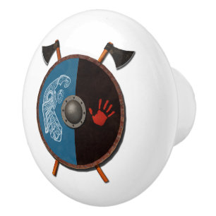 Bouton De Porte En Céramique Bouclier viking et axes