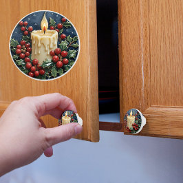 Bouton De Porte En Céramique Bougie de Noël blanche