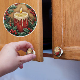 Bouton De Porte En Céramique Bougie de Noël rouge