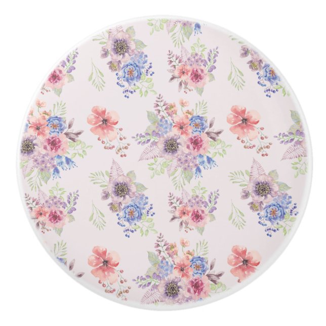 Bouton De Porte En Céramique Bouquet d'aquarelle rose (Devant)
