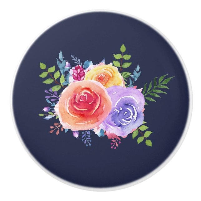 Bouton De Porte En Céramique Bouquet Floral Rose (Devant)
